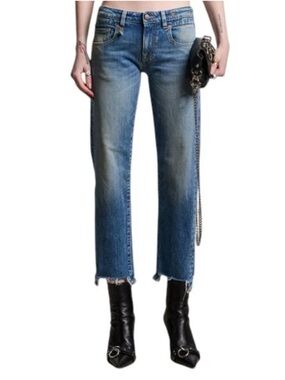 R13 Boy Straight W Rips Jasper Jeans Size 26 Distressed Raw Hem Made Italy